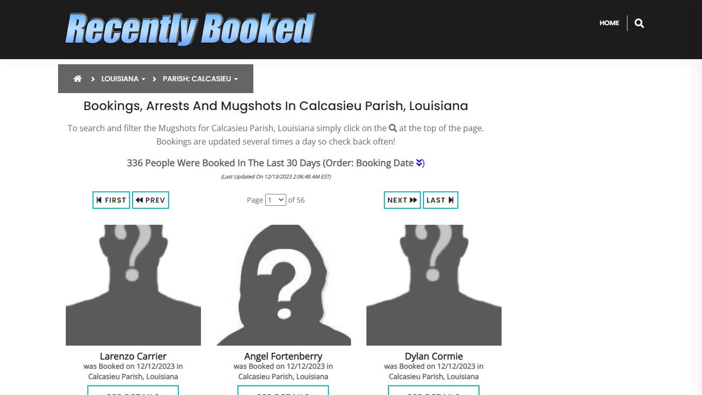 Bookings, Arrests and Mugshots in Calcasieu Parish, Louisiana